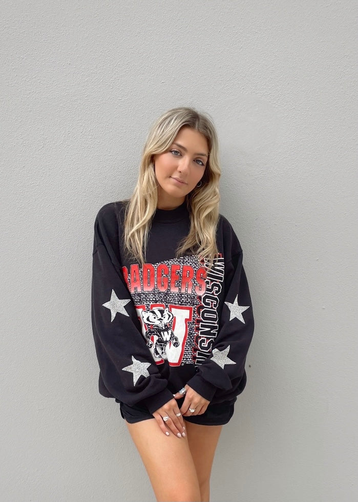 One of a KIND Vintage University of Wisconsin Sweatshirt with Crystal Star Arm Design