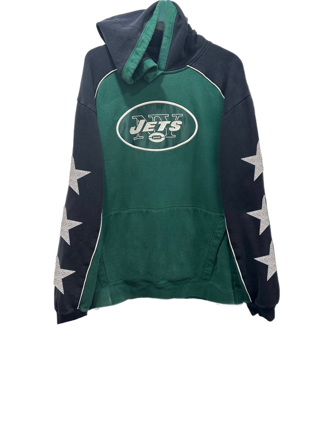 NY Jets, NFL One of a KIND Vintage Hoodie with Three Crystal Star Design