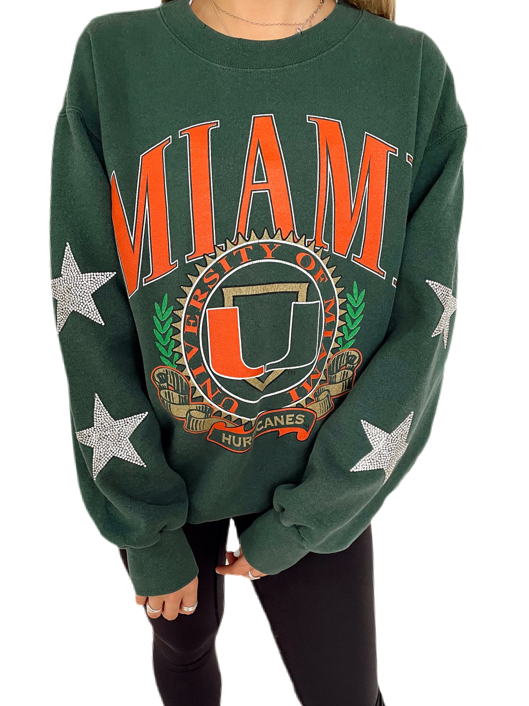 ShopCrystalRags Miami Dolphins, NFL One of A Kind Vintage Sweatshirt with Three Crystal Star Design