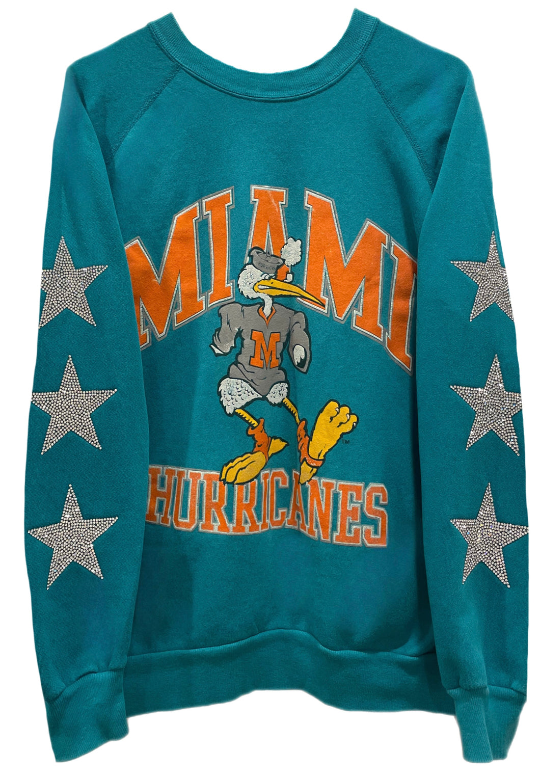 University of Miami, One of a KIND Vintage Miami Hurricanes Sweatshirt with Three Crystal Star Design