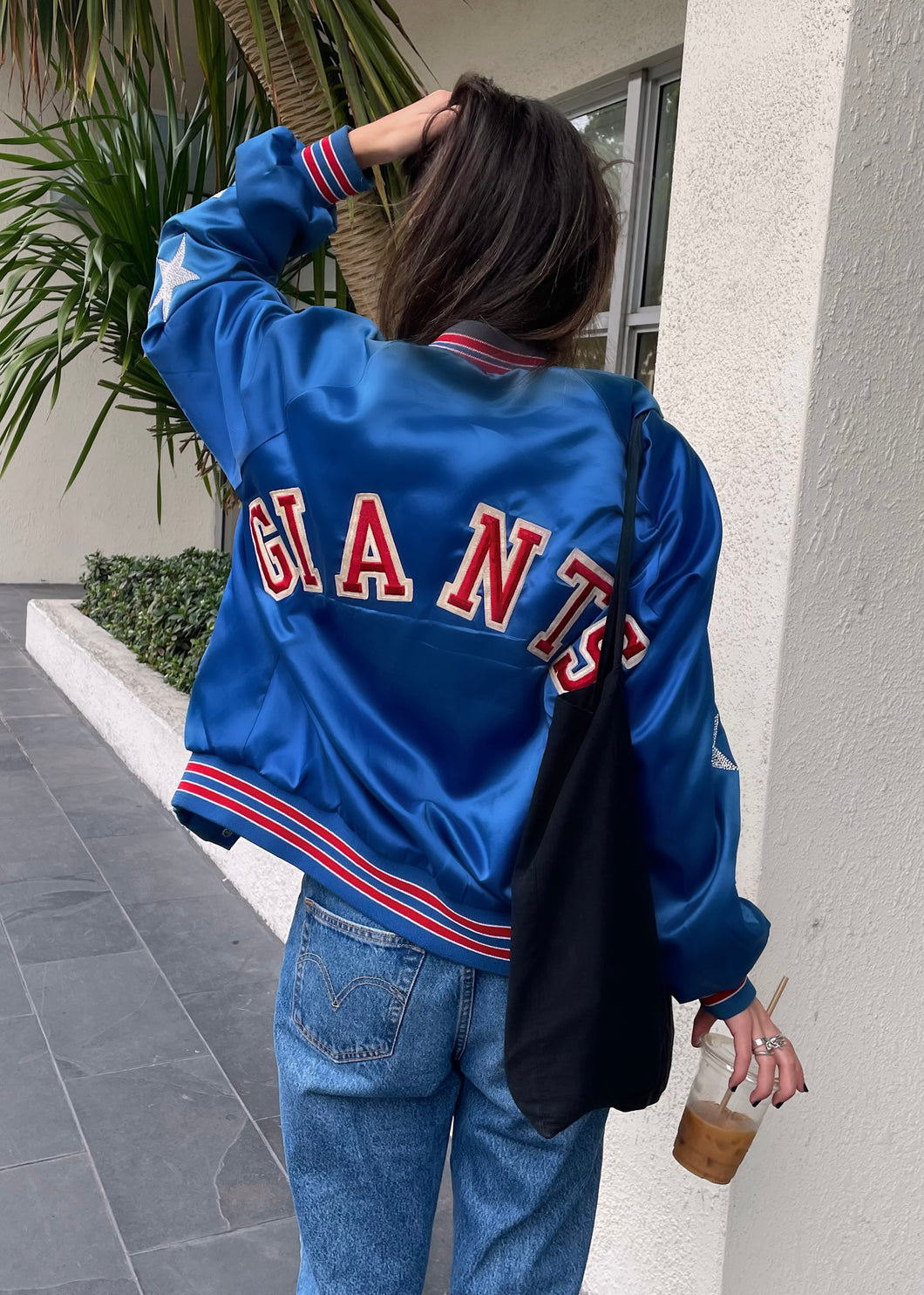 New York Giants, NFL One of a KIND Satin Jacket with Crystal Star Design