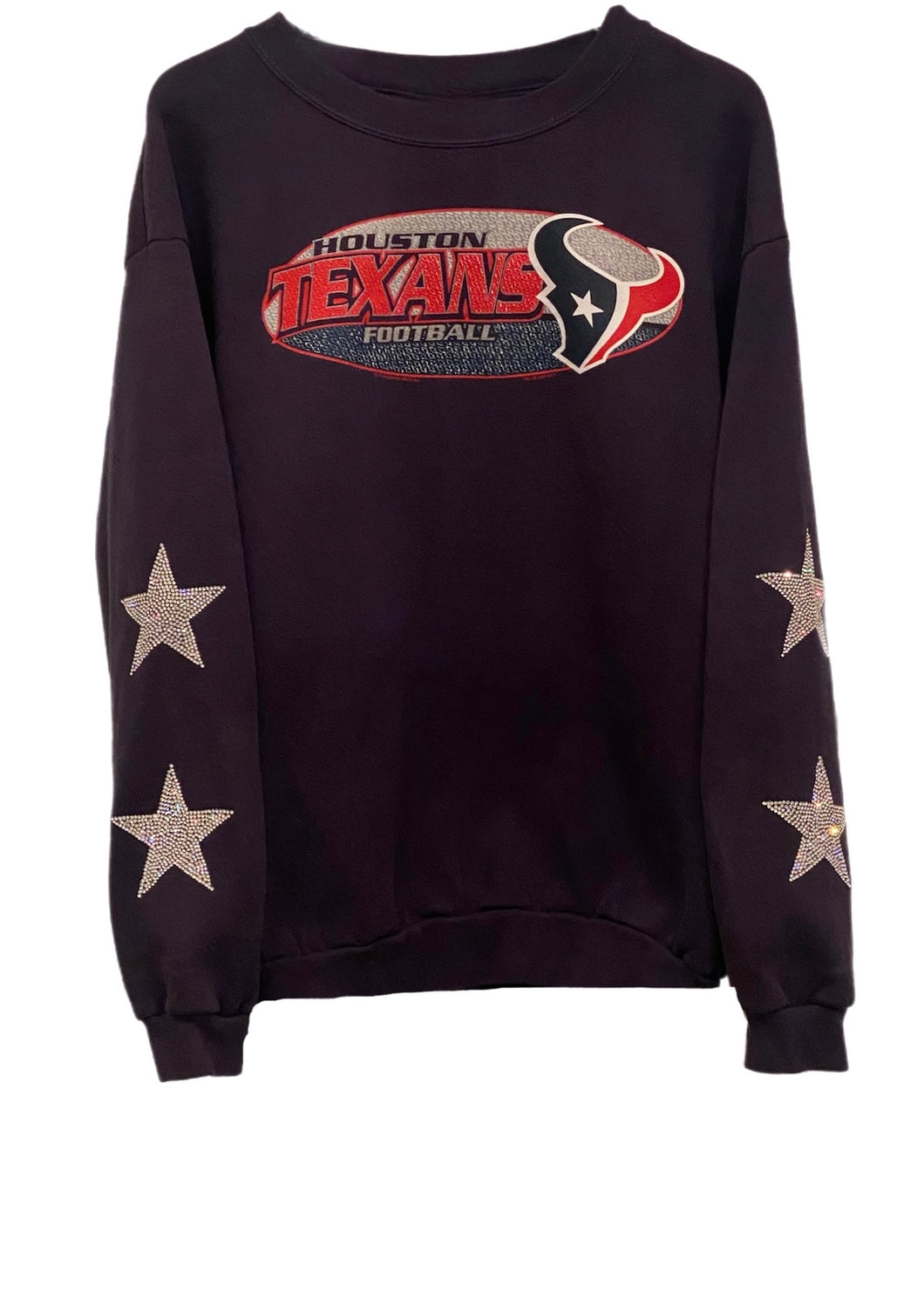 Houston Texans, Football One of a KIND Vintage Sweatshirt with Crystal Star Design Custom Crystal Name & Number