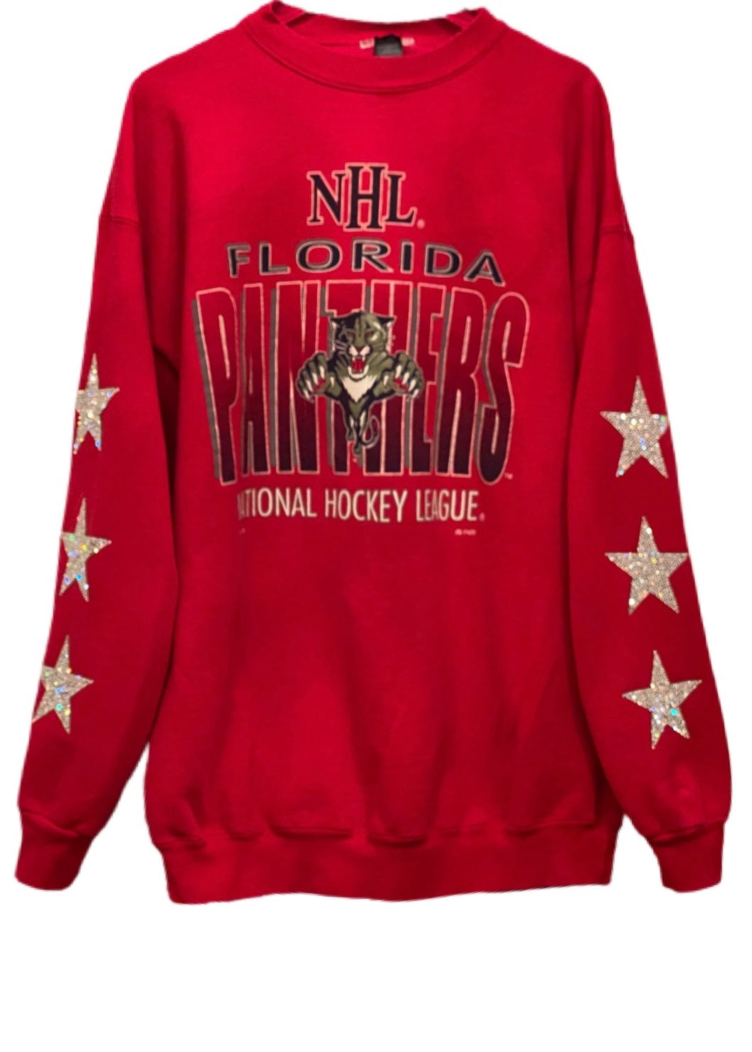 Florida Panthers, NHL One of a KIND Vintage Sweatshirt with Crystal Star Design with Custom Crystal Number