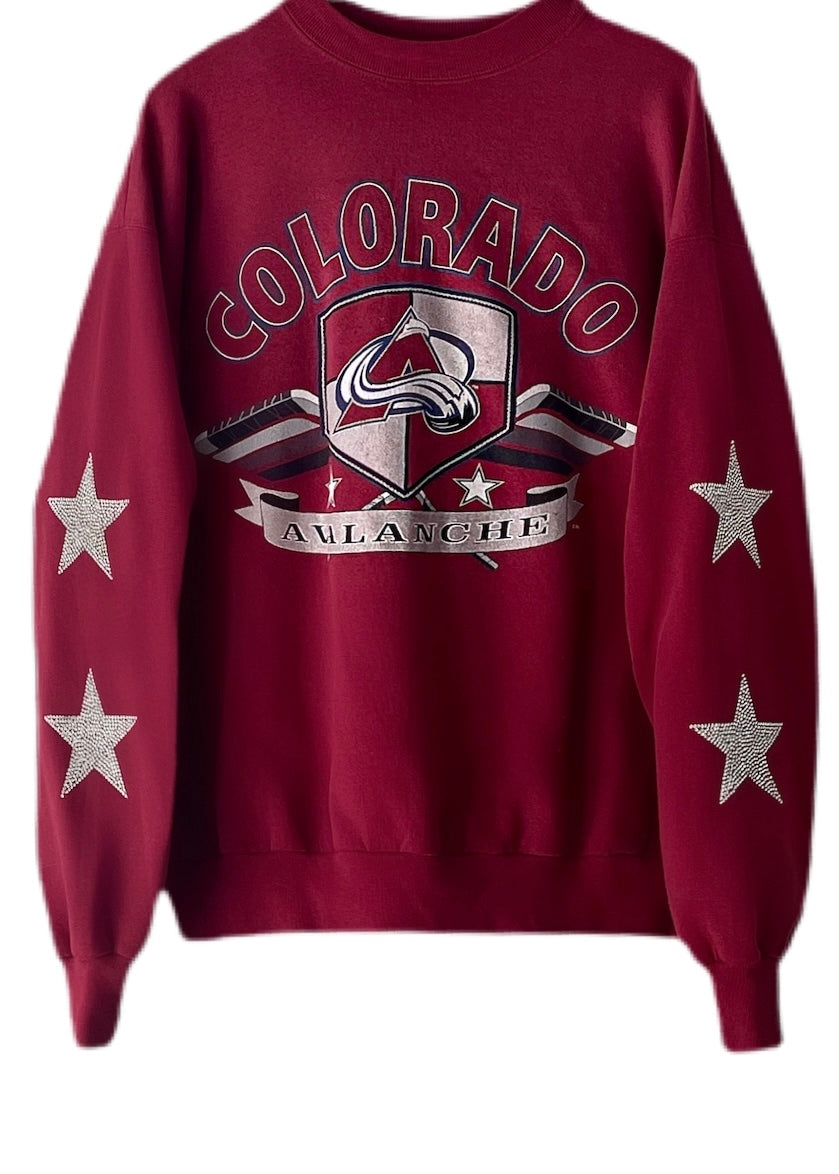 Denver Colorado Avalanche, NHL One of a KIND Vintage Sweatshirt with Crystal Star Design