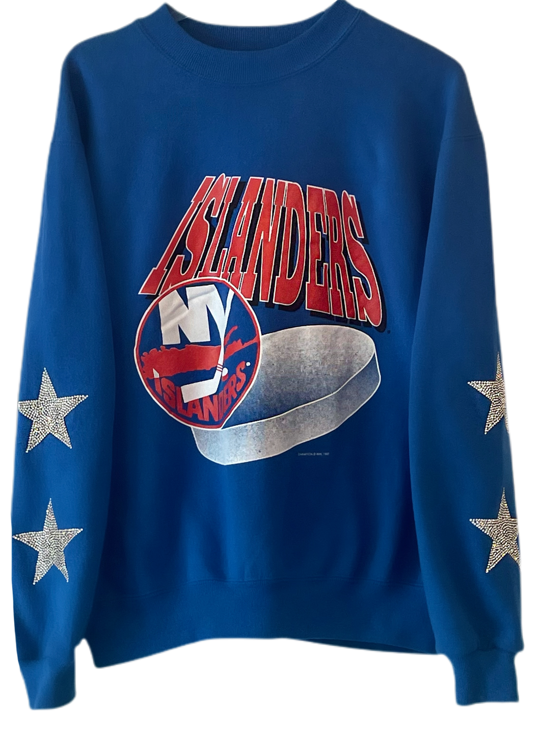 ShopCrystalRags NY Islanders, NHL One of A Kind Vintage Sweatshirt with Crystal Star Design