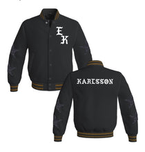 Load image into Gallery viewer, Vegas Golden Knights, NHL Custom Satin Bomber Jacket with English Font Monogram with Black Crystal Star Detail
