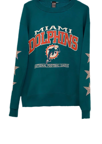 ShopCrystalRags Miami Dolphins, NFL One of A Kind Vintage Sweatshirt with Crystal Star Design