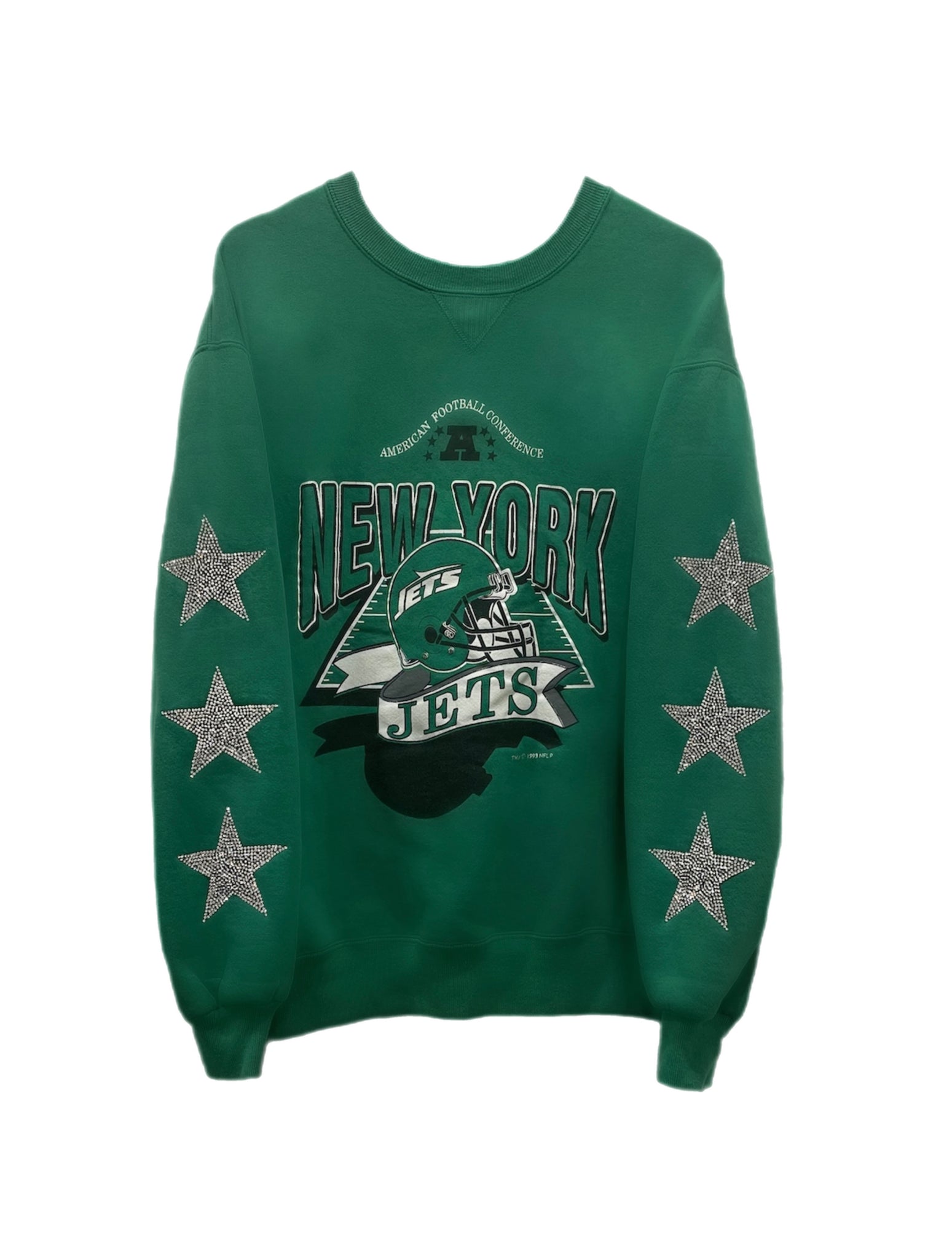 NY Jets, NFL One of a KIND Vintage Sweatshirt with Three Crystal Star Design