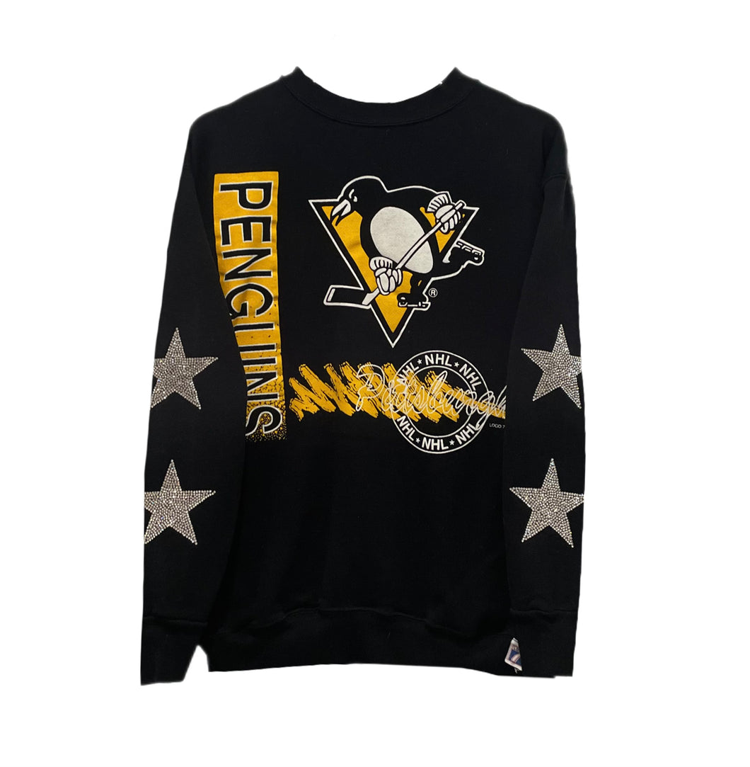 Pittsburgh Penguins, NHL One of a KIND Vintage Sweatshirt with Crystal Star Design
