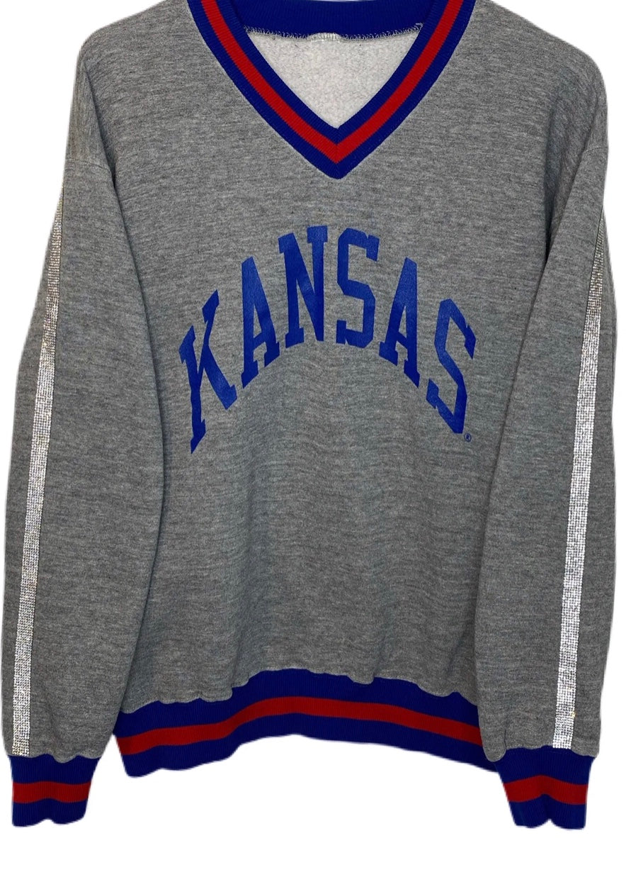 University of Kansas, One of a KIND Vintage UK Sweatshirt with Crystal Line Design