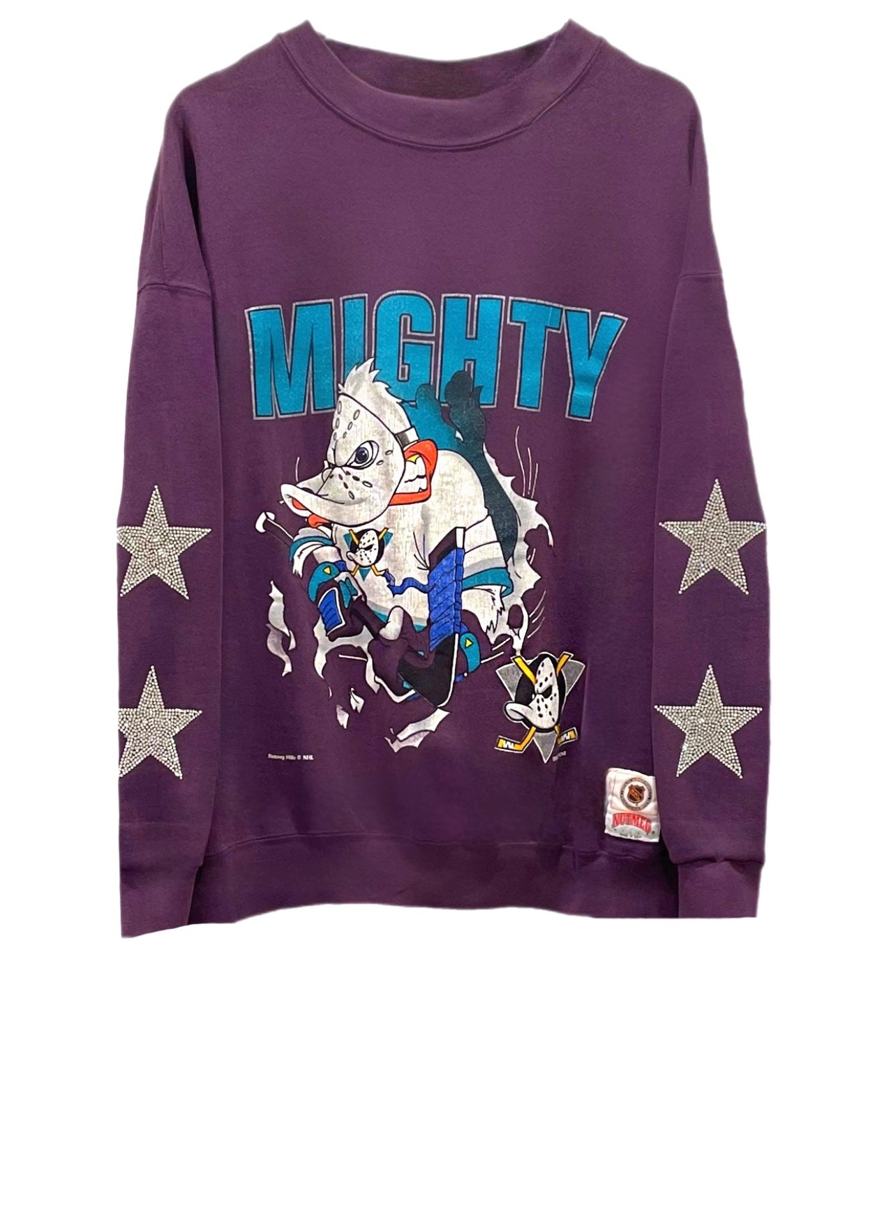 Anaheim Ducks, NHL One of a KIND Vintage “Mighty Ducks” Sweatshirt with  Crystal Star Design.