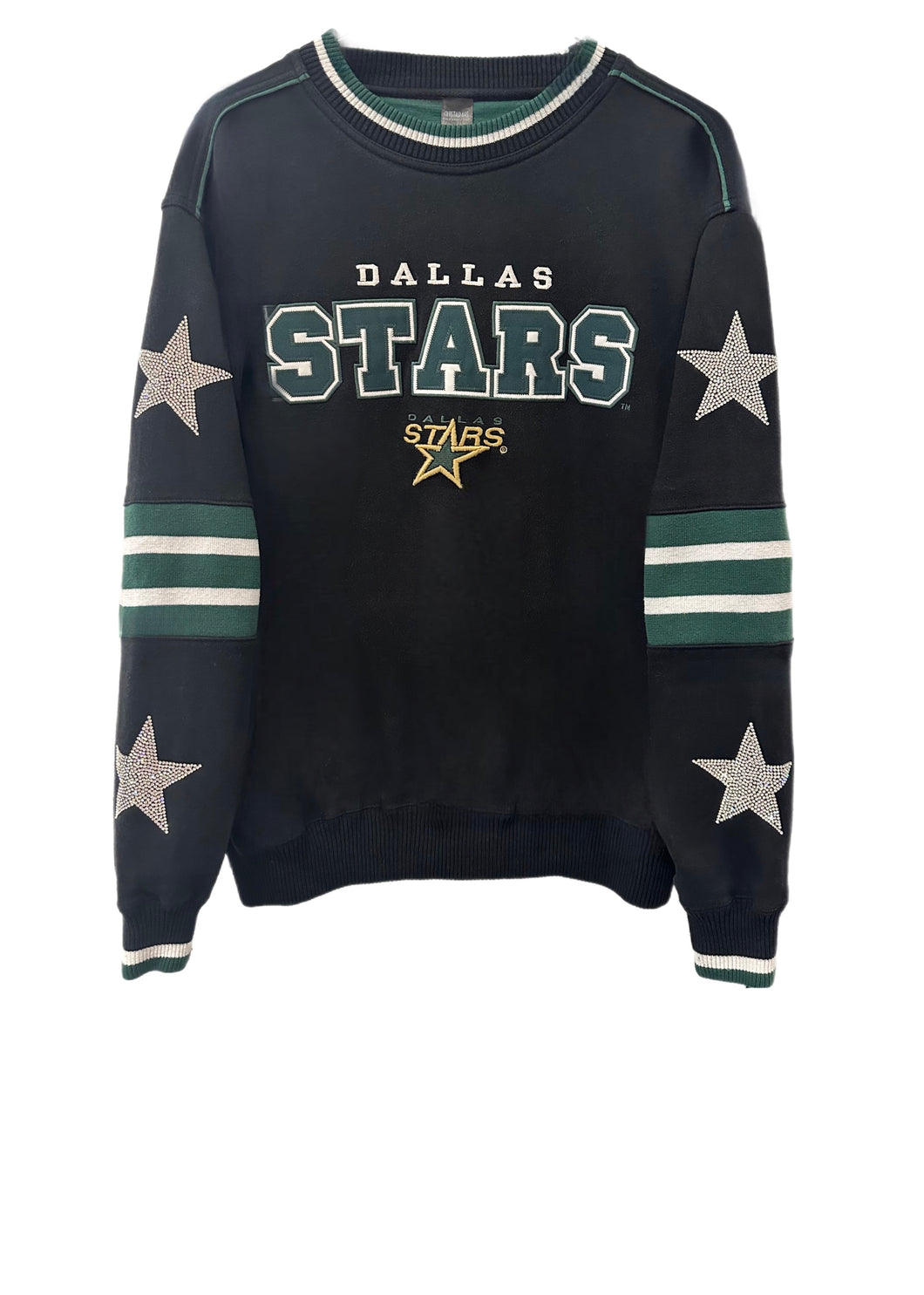 Dallas Stars, NHL One of a KIND Vintage Sweatshirt with Crystal Stars Design, Custom Name + Number