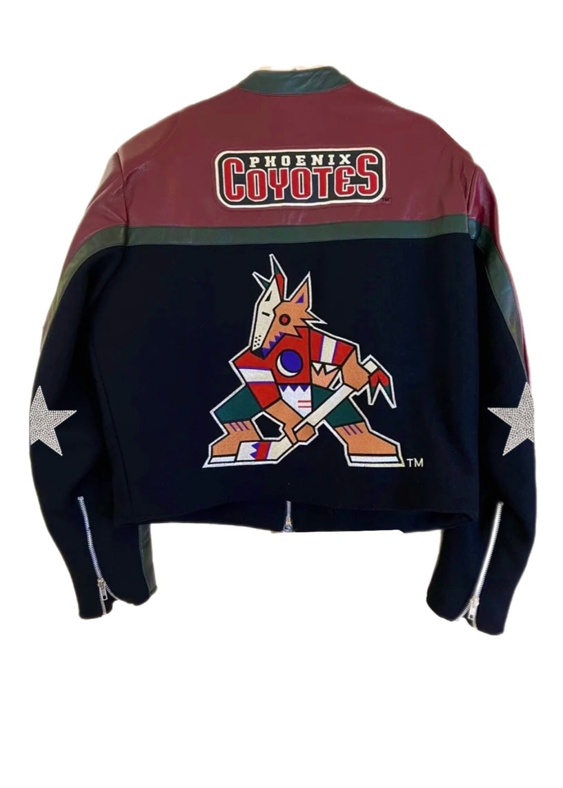 Phoenix Coyotes, Hockey “Rare Find” One of a KIND Vintage Leather Jacket with Crystal Star Design