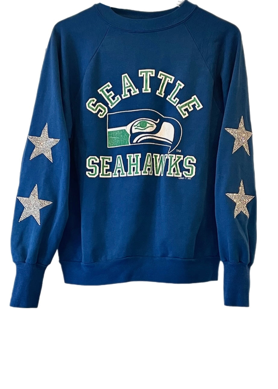 Seattle Seahawks, NFL One of a KIND Vintage Sweatshirt with Crystal Star Design