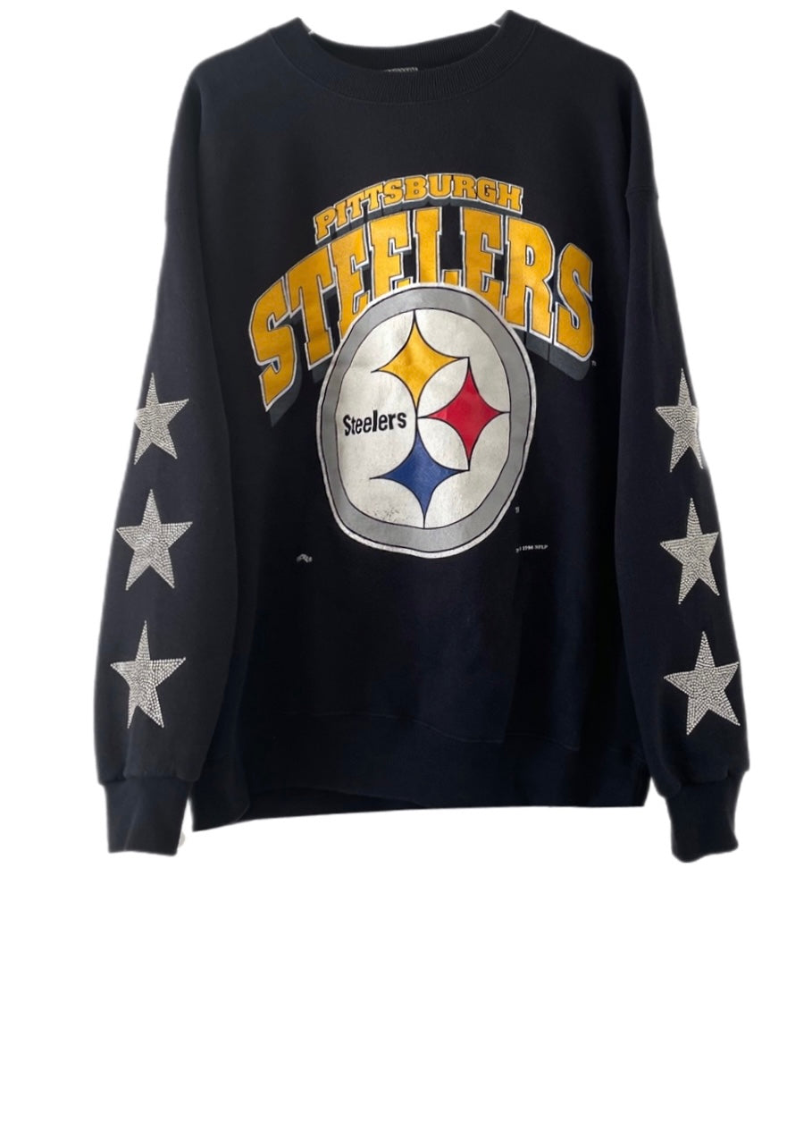 Pittsburgh Steelers, NFL One of a KIND Vintage Sweatshirt with Three Crystal Star Design