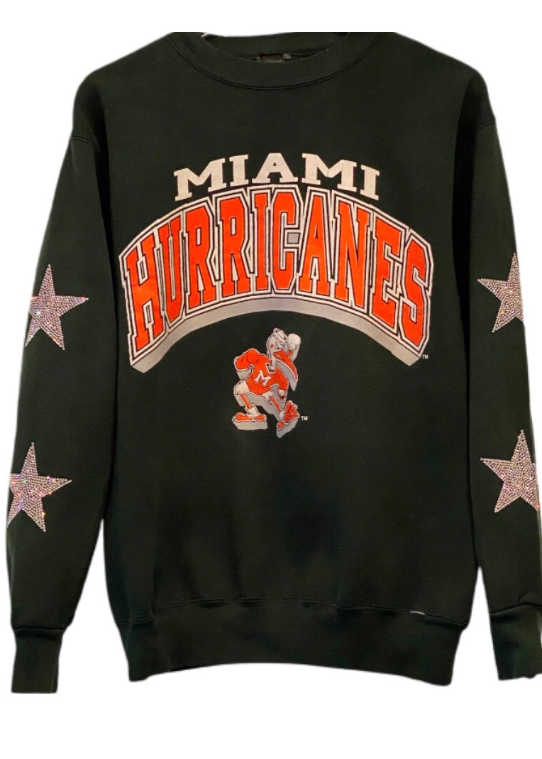 University of Miami, One of a KIND Vintage UM Sweatshirt with Crystal Star Design