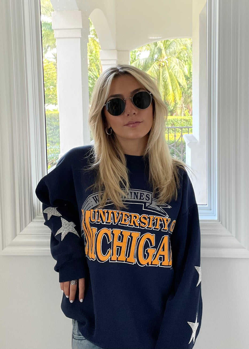 University of Michigan, One of a KIND Vintage UMich Sweatshirt with Crystal Star Design