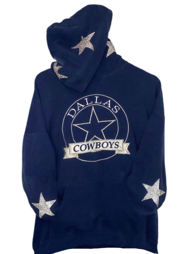 Dallas Cowboys, NFL One of a KIND Vintage Hoodie with Crystal Star Design on Sleeves & Hood