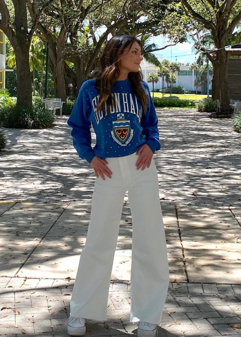 Seton Hall University, One of a KIND Vintage Sweatshirt with Overall Crystals