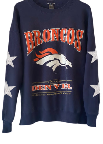 ShopCrystalRags Denver Broncos, NFL One of A Kind Vintage Sweatshirt with Crystal Star Design