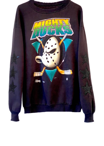 Anaheim Ducks, NHL “Rare Find” One of a KIND Vintage “Mighty Ducks”  Sweatshirt with Three Crystal Star Design