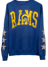 Load image into Gallery viewer, Los Angeles Rams, NFL One of a KIND Vintage Sweatshirt with Three Crystal Star Design, Custom Crystal Name
