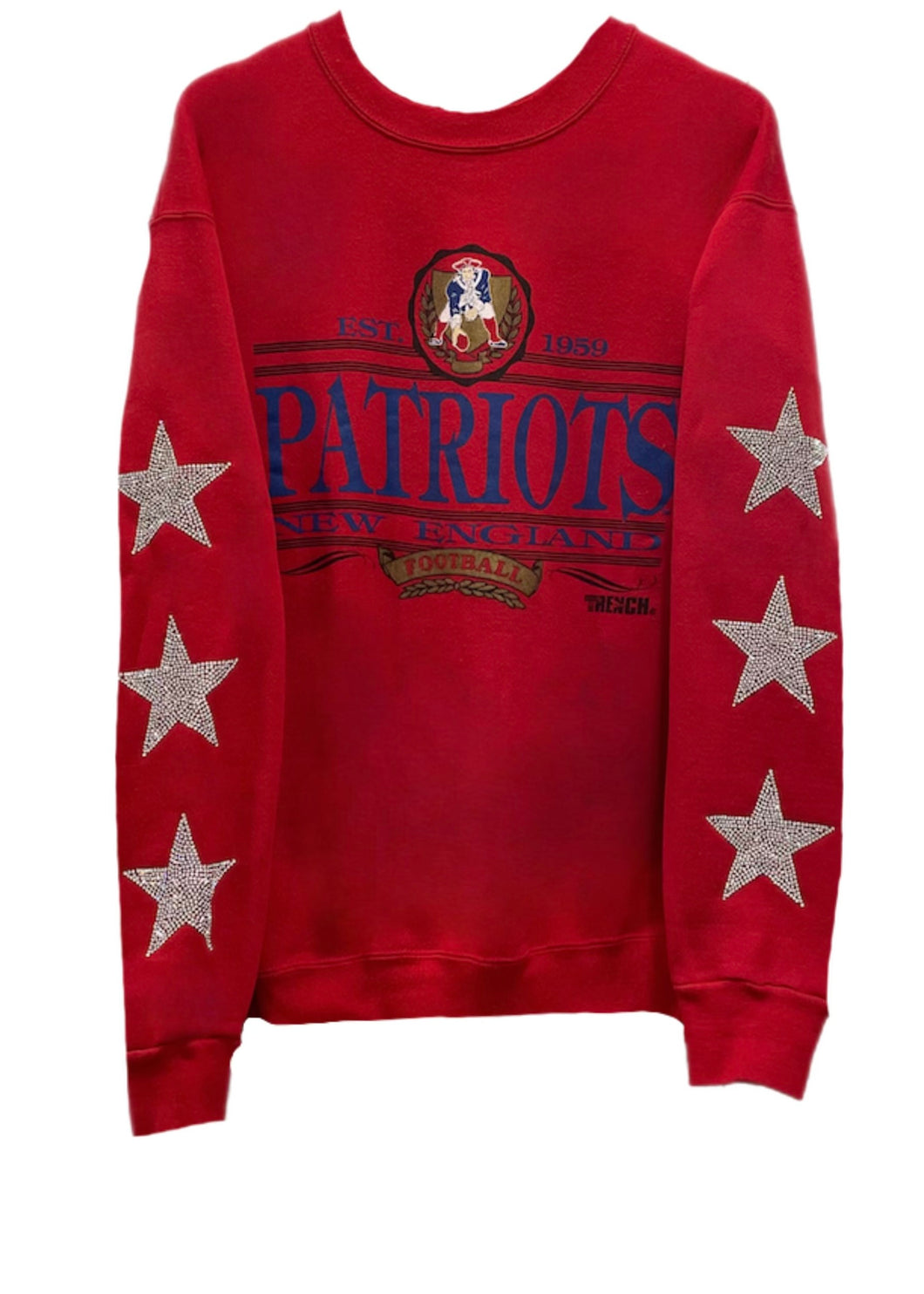 New England Patriots, NFL One of a KIND Vintage Sweatshirt with Three Crystal Star Design