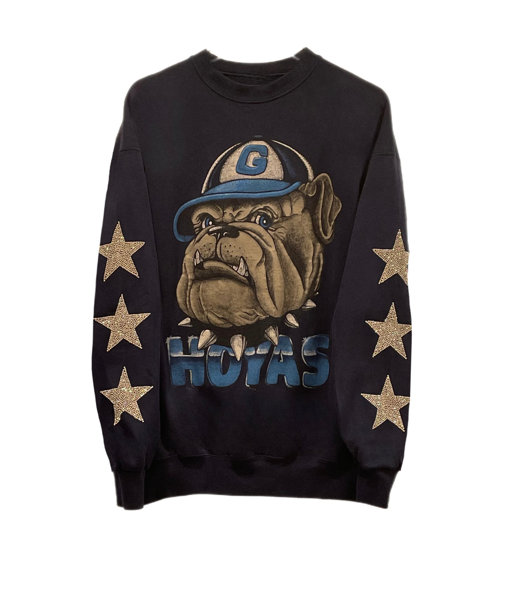 Georgetown University, Hoyas One of a KIND Vintage Sweatshirt with Three Crystal Star Design