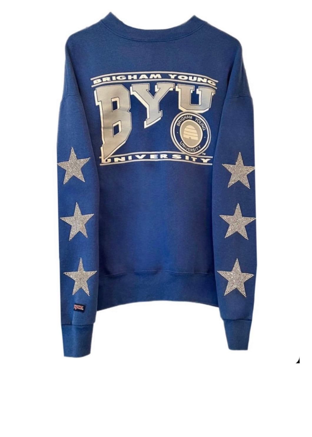 Brigham Young University, One of a KIND Vintage BYU Cougars Sweatshirt with Three Crystal Star Design.