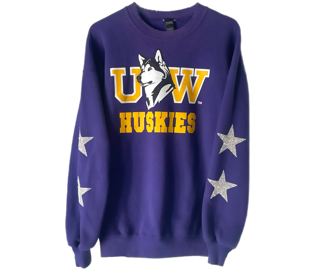 University of Washington, One of a KIND Vintage Huskies Sweatshirt with Crystal Star Design