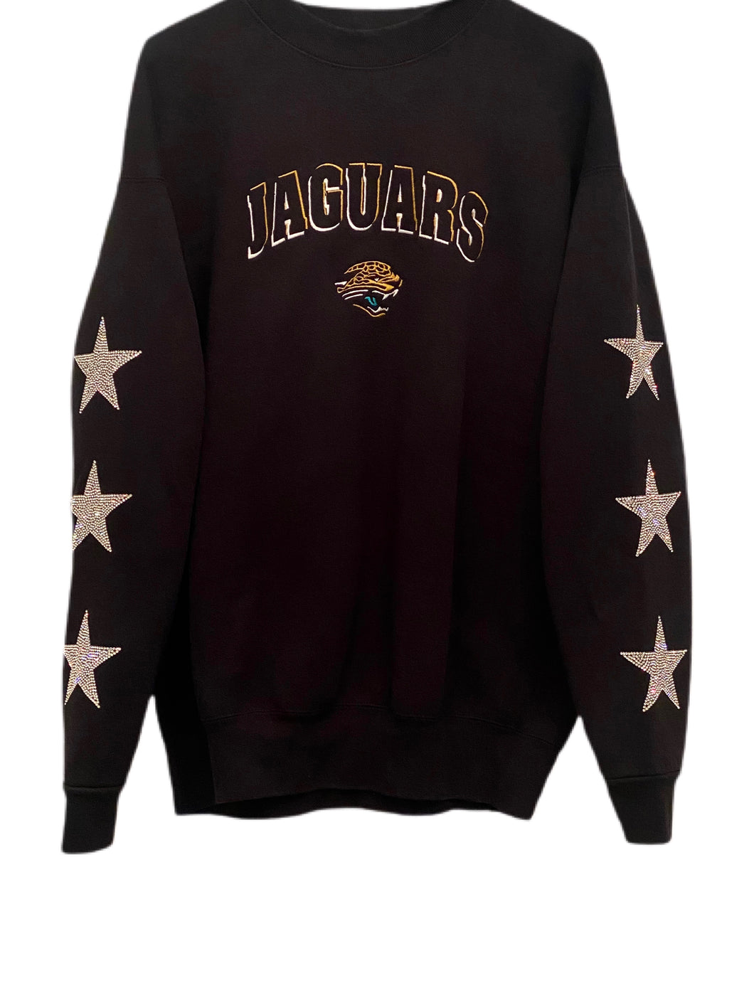 Jacksonville Jaguars, NFL One of a KIND Vintage Sweatshirt with Three Crystal Star Design, Custom Crystal Name