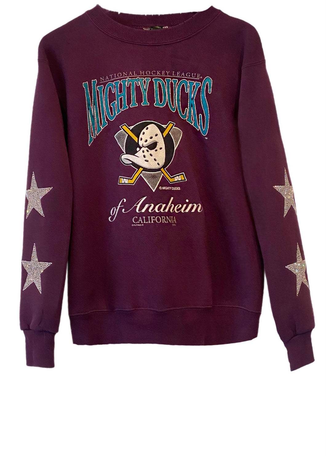 Anaheim Ducks, NHL One of a KIND Vintage “Mighty Ducks” Sweatshirt with Crystal Star Design