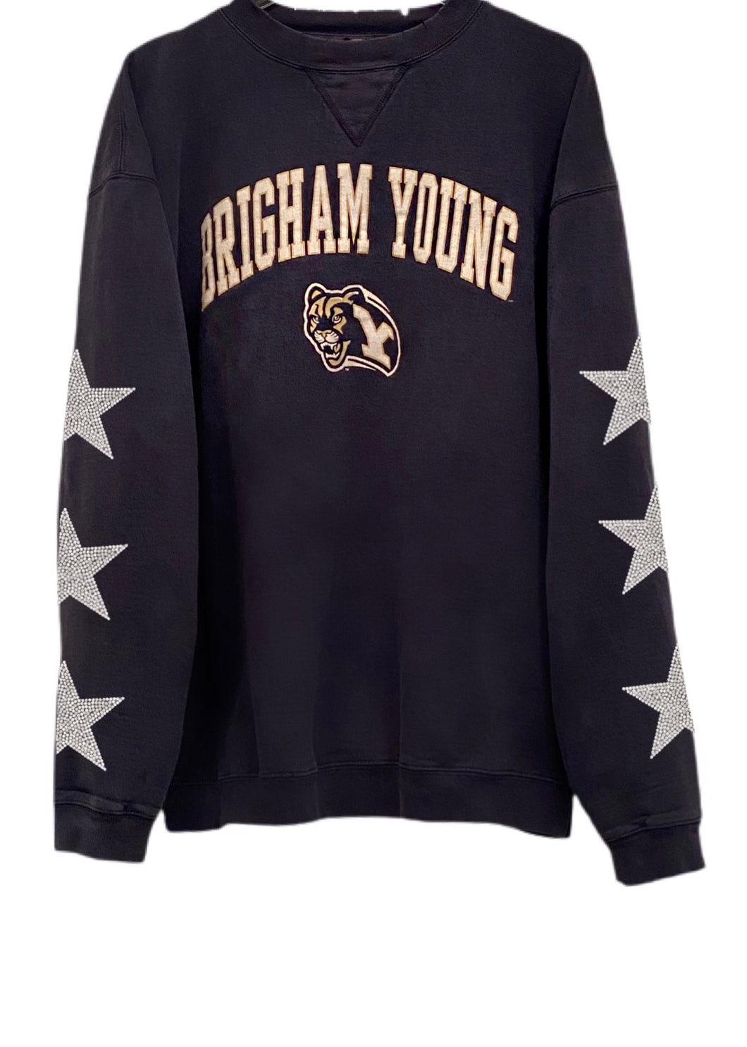Brigham Young University, One of a KIND Vintage BYU Cougars Sweatshirt with Three Crystal Star Design