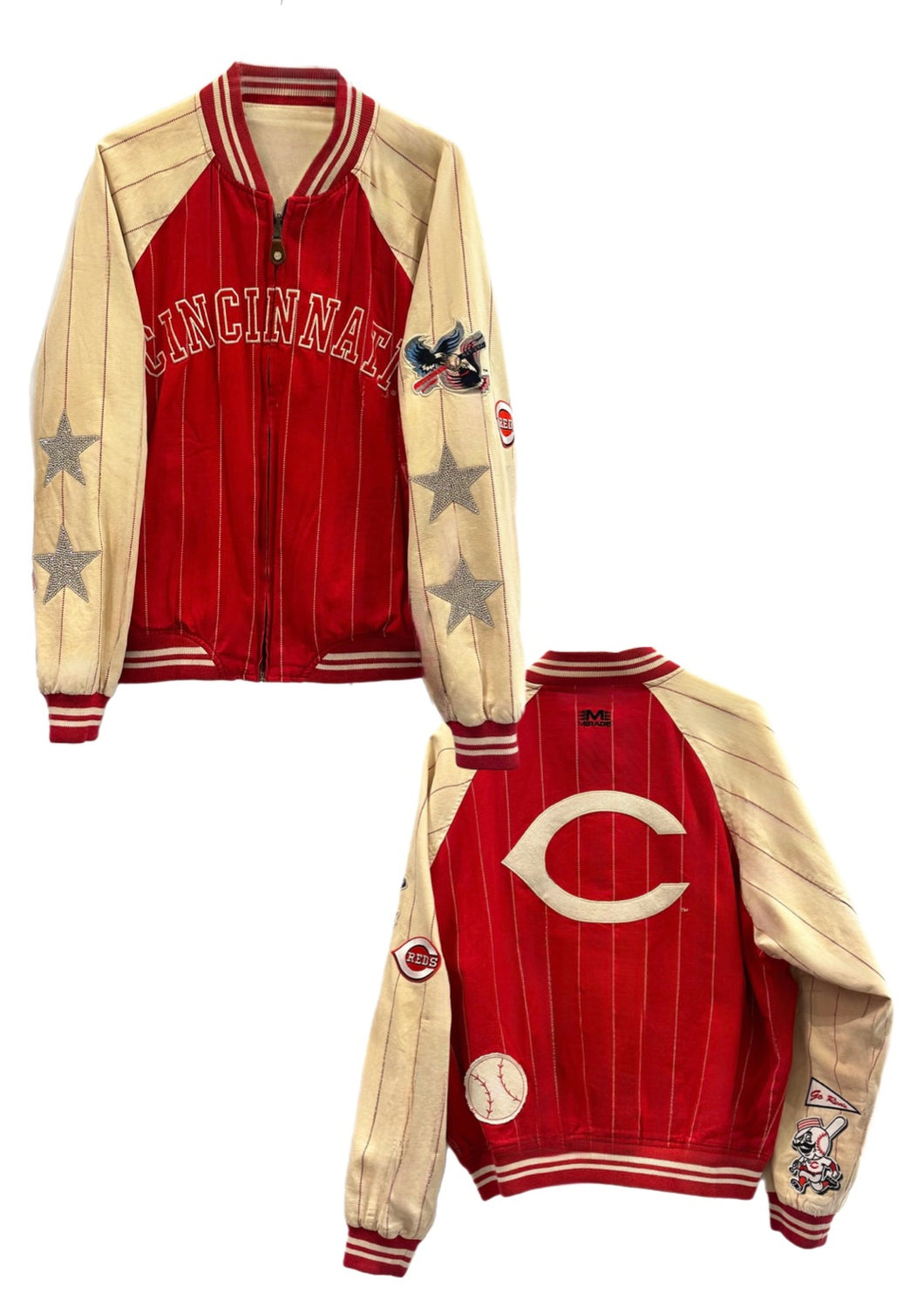 Cincinnati Reds, MLB One of a KIND Vintage Jacket with Crystal Star Design & Patches