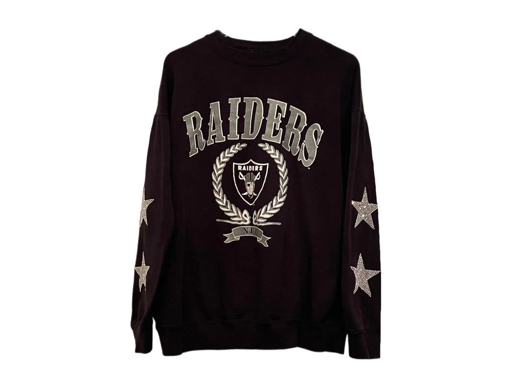 Las Vegas Raiders, NFL One of a KIND Vintage Sweatshirt with Crystal Star Design.