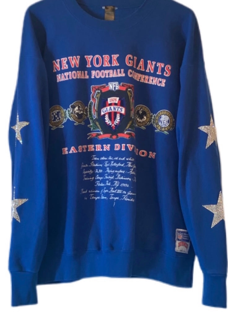 NY Giants, NFL One of a KIND Vintage Sweatshirt with Crystal Star Design