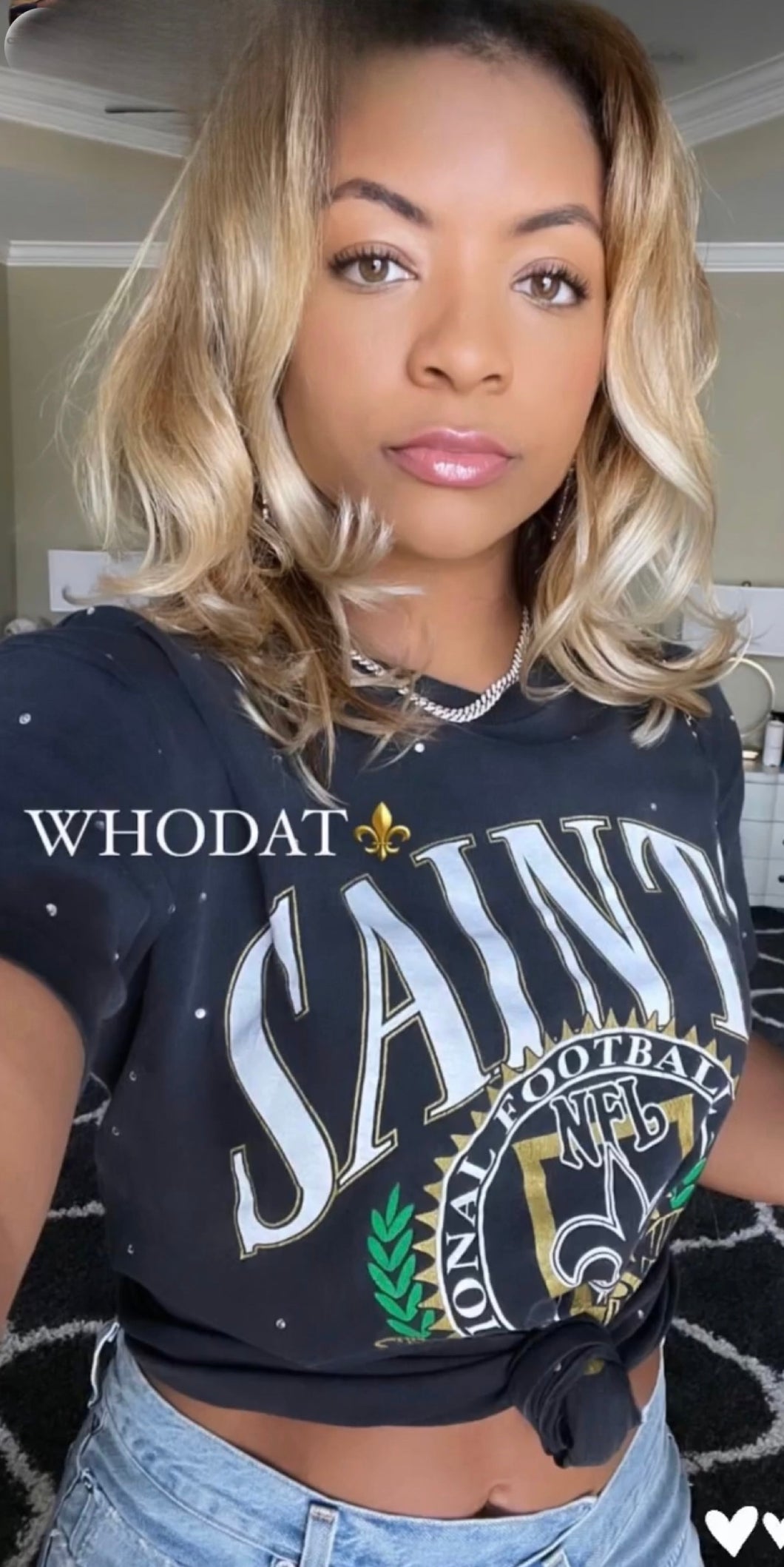 New Orleans Saints, NFL One of a KIND Vintage Shirt with Overall Crystals Design