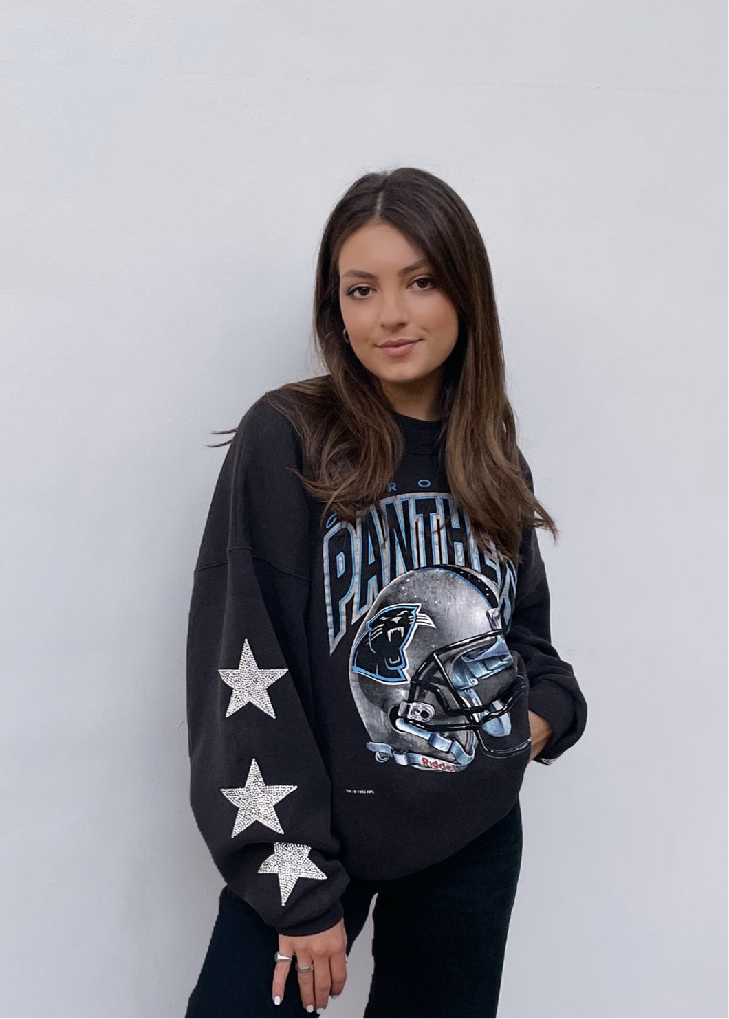 Carolina Panthers, NFL One of a KIND Vintage Sweatshirt with Three Crystal Star Design