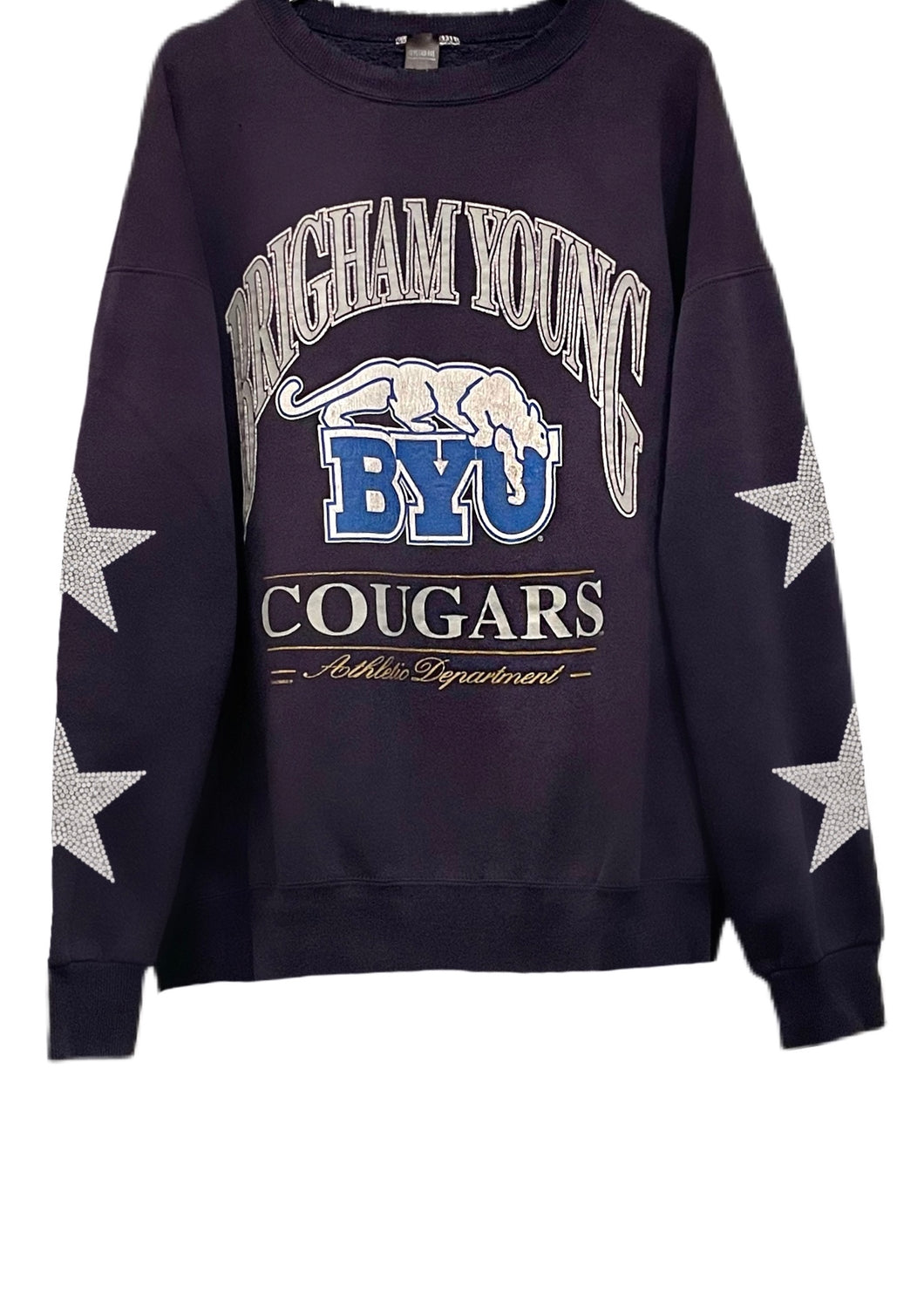 Brigham Young University, One of a KIND Vintage BYU Cougars Sweatshirt with Crystal Star Design