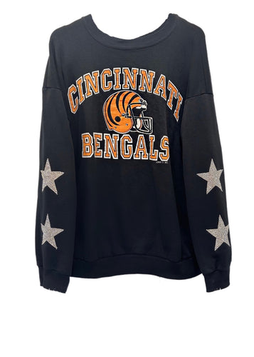 Cincinnati Bengals, NFL One of a KIND Vintage Sweatshirt with Crystal Star  Design + Custom Crystal Name + #