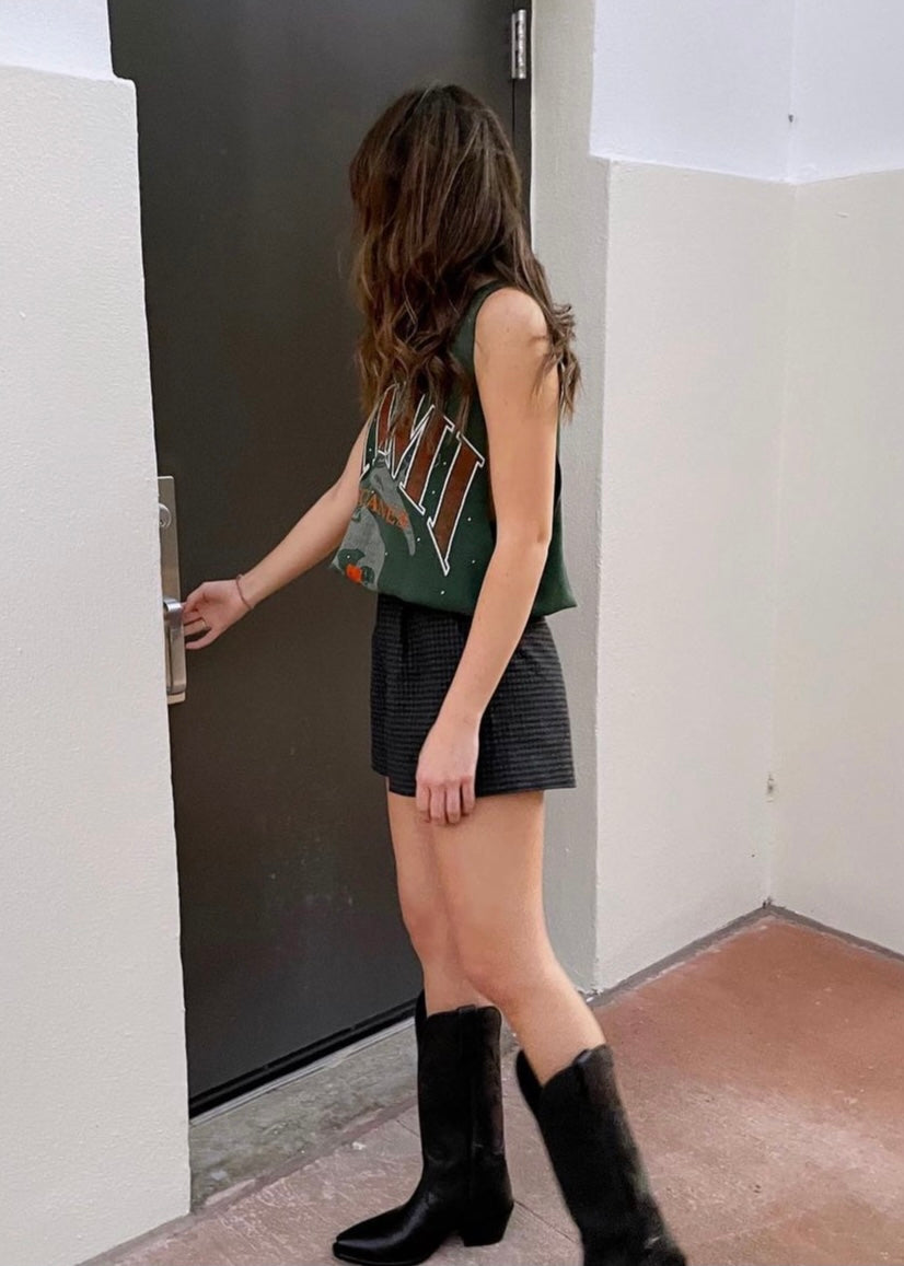 University of Miami, One of a KIND Vintage UM Cropped Scrunch Sweatshirt Tank with Overall Crystal Design