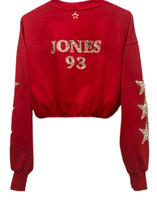 Load image into Gallery viewer, San Francisco 49ers, NFL One of a KIND Vintage Cropped Crunched Sweatshirt with Three Crystal Star Design &amp; Custom Crystal Name &amp; #
