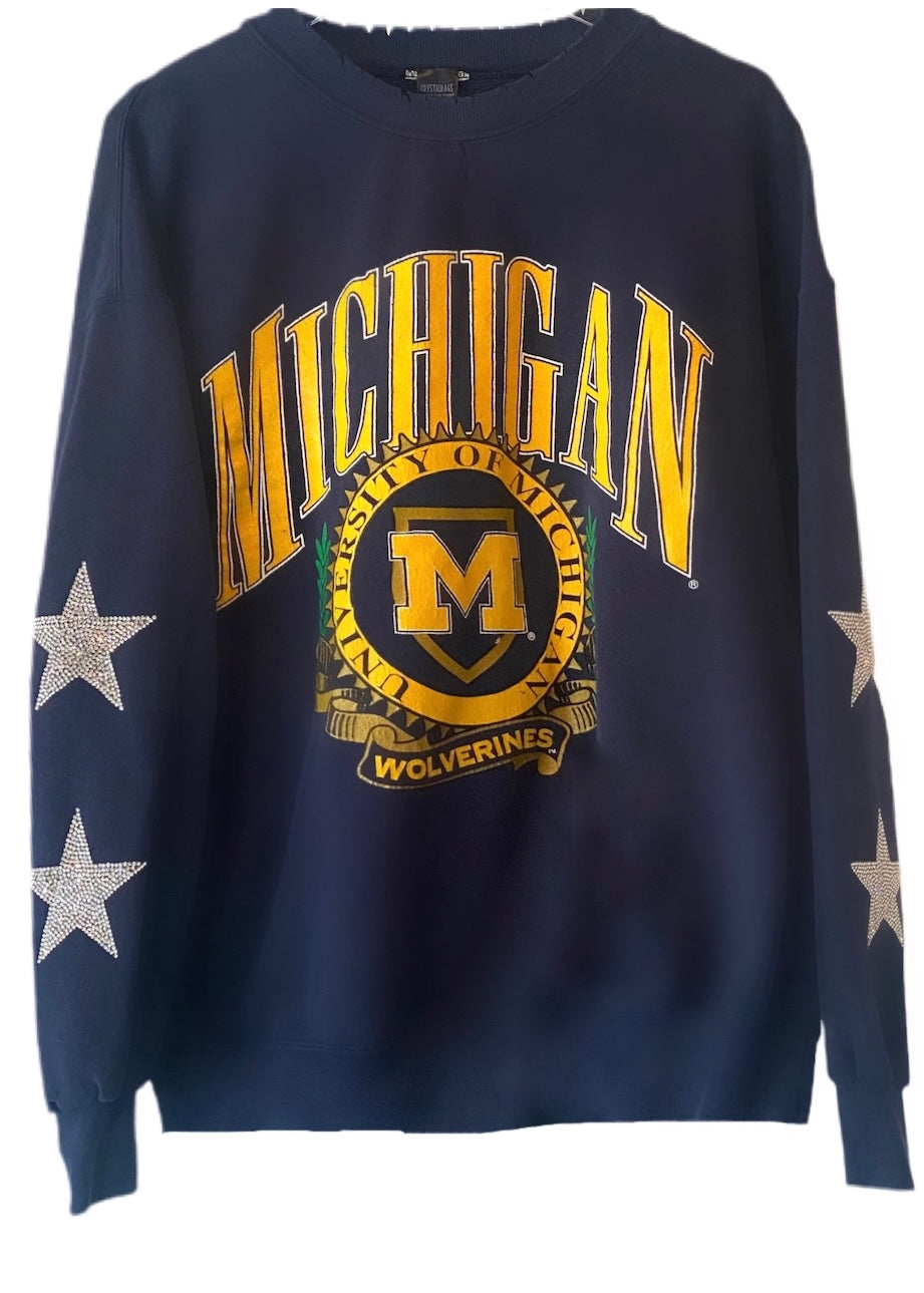 University of Michigan, One of a KIND Vintage UMich Sweatshirt with Crystal Star Design