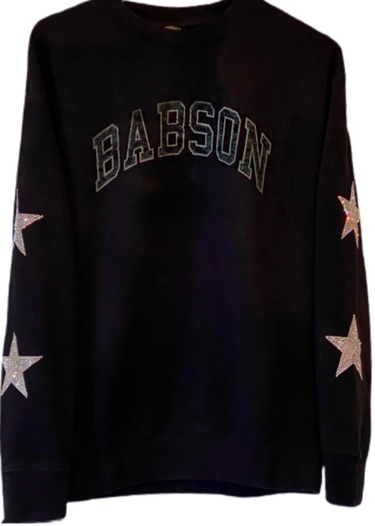 Babson College, One of a KIND Retro Black Sweatshirt with Crystal Star Design