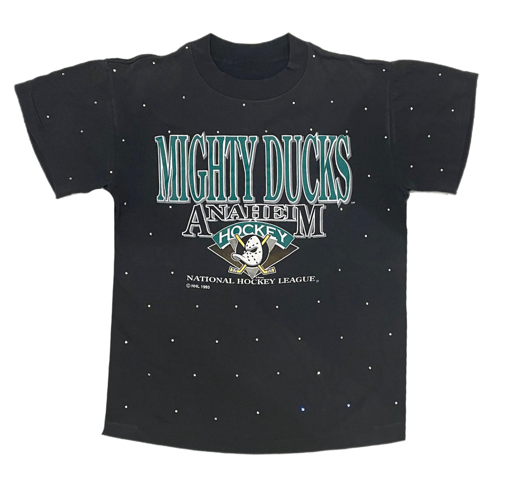 Anaheim Ducks, NHL One of a KIND Vintage “Mighty Ducks” Tee with Overall Crystal Design.