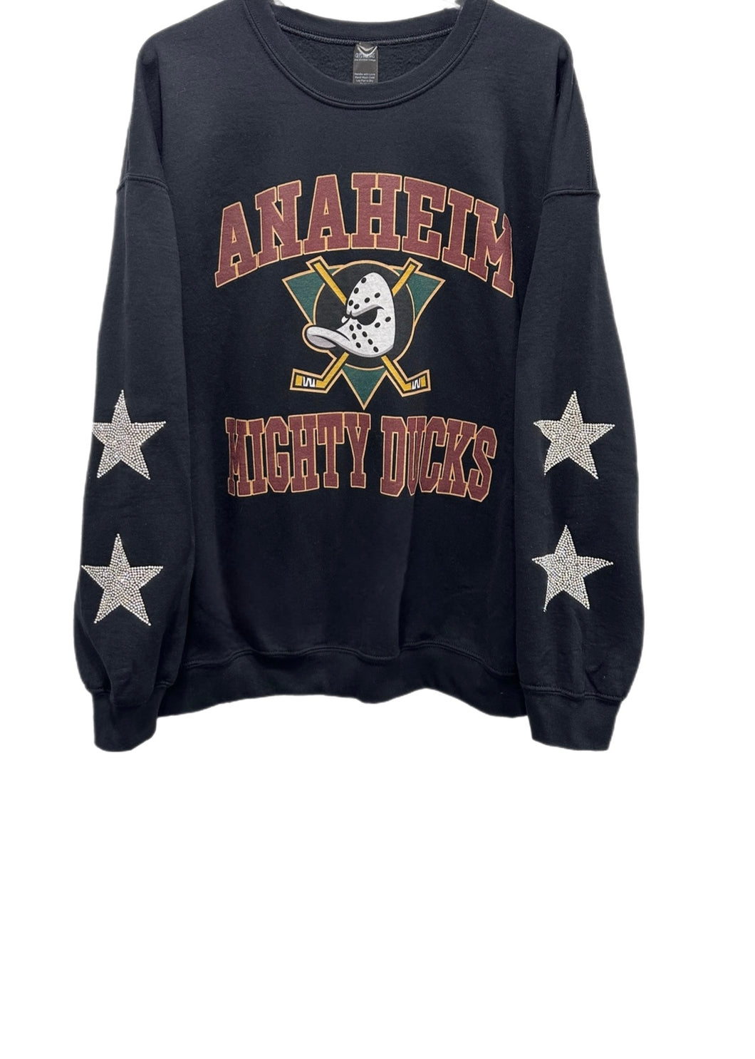 Anaheim Ducks, NHL One of a KIND Vintage “Mighty Ducks” Sweatshirt with Crystal Star Design.