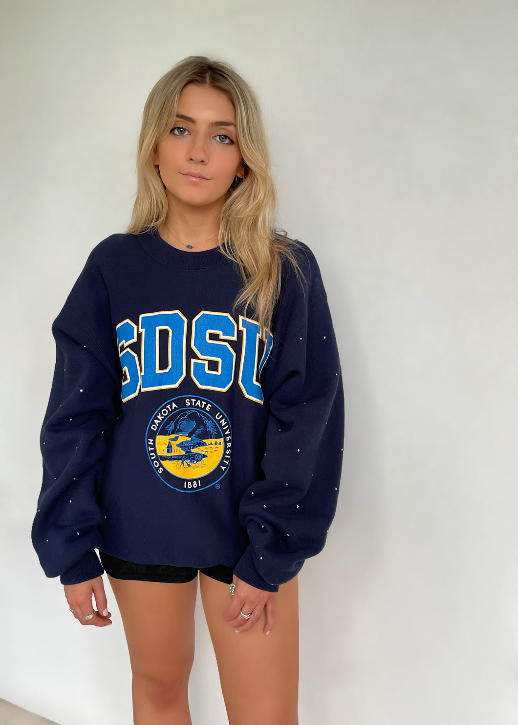 South Dakota State University, One of a KIND Vintage Sweatshirt with Overall Crystal Design
