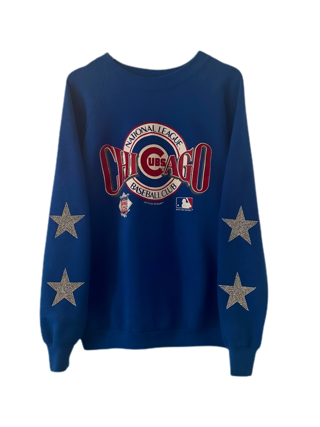 ShopCrystalRags Chicago Cubs, MLB One of A Kind Vintage Sweatshirt with Crystal Star Design