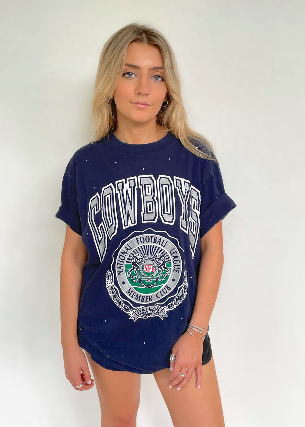 Dallas Cowboys, NFL One of a KIND Vintage Tee with Overall Crystal Design