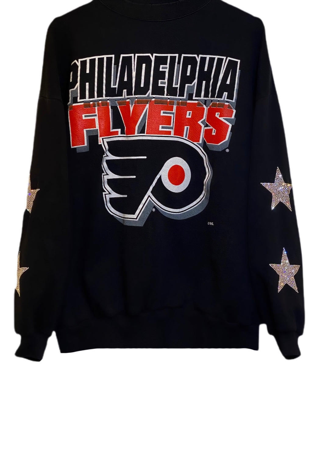 Philadelphia Flyers, NHL One of a KIND Vintage Sweatshirt with Crystal Star Design, Custom Crystal Name & #